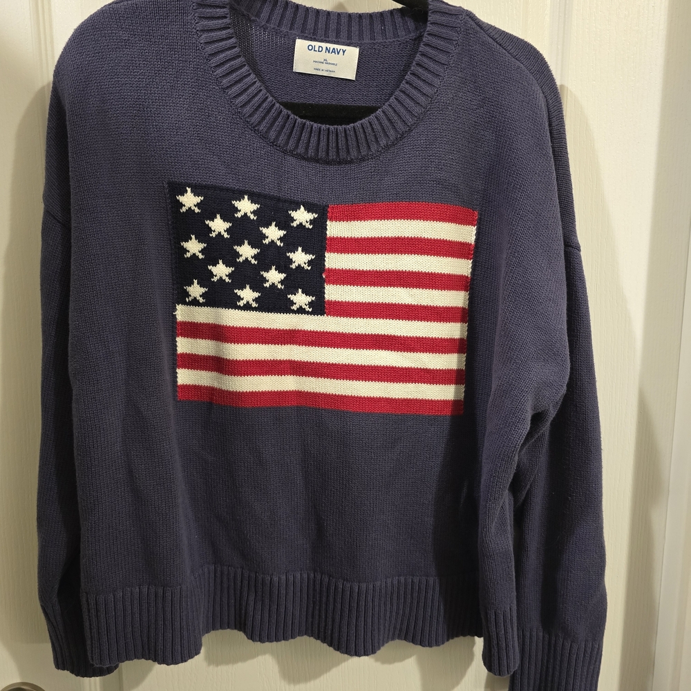 Old Navy Women's Navy Sweater with American Flag